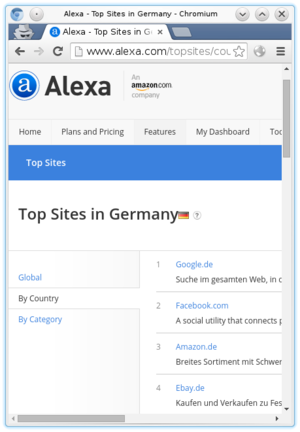 Top sites in Germany according to Alexa